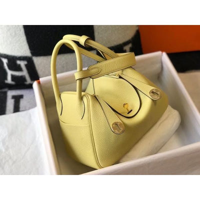 HERM Lindy 30cm Bag In Jaune Poussin Clemence Leather GHW