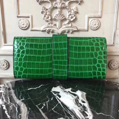HERM Medor Clutch Bag In Bamboo Crocodile Leather
