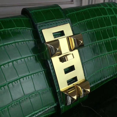 HERM Medor Clutch Bag In Bamboo Crocodile Leather