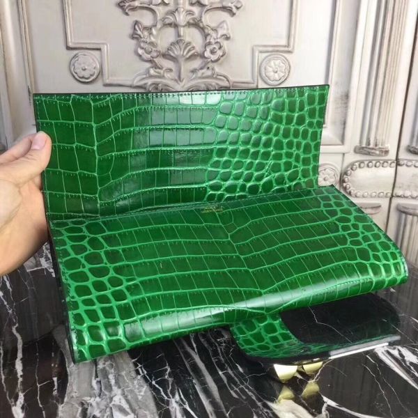 HERM Medor Clutch Bag In Bamboo Crocodile Leather