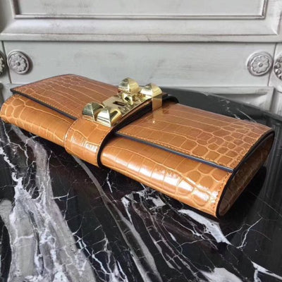 HERM Medor Clutch Bag In Camarel Crocodile Leather