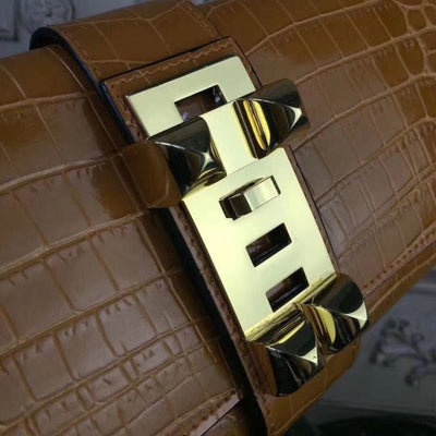 HERM Medor Clutch Bag In Camarel Crocodile Leather