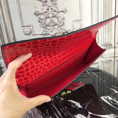 HERM Medor Clutch Bag In Cherry Crocodile Leather