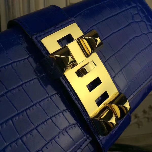 HERM Medor Clutch Bag In Blue Crocodile Leather