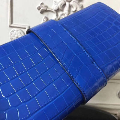 HERM Medor Clutch Bag In Blue Crocodile Leather