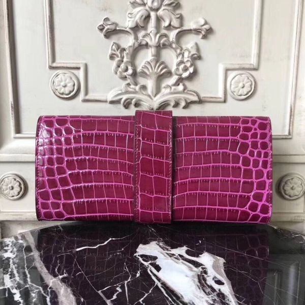 HERM Medor Clutch Bag In Fuchsia Crocodile Leather