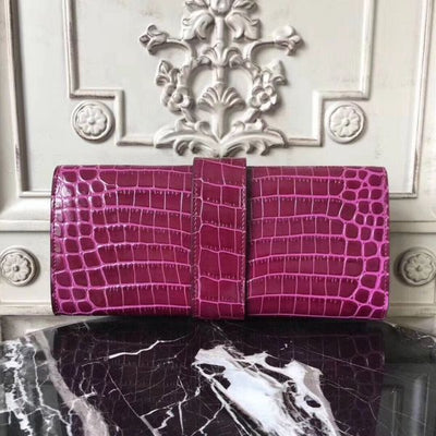 HERM Medor Clutch Bag In Fuchsia Crocodile Leather