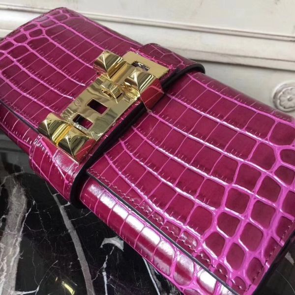 HERM Medor Clutch Bag In Fuchsia Crocodile Leather