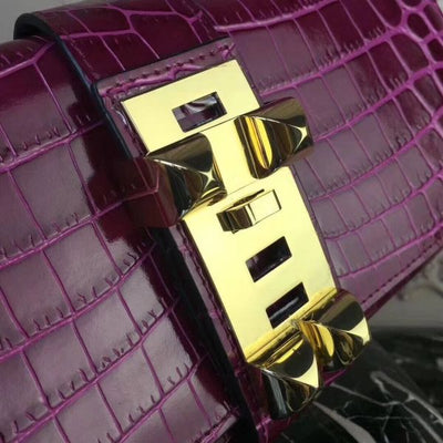 HERM Medor Clutch Bag In Fuchsia Crocodile Leather