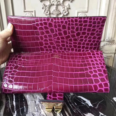 HERM Medor Clutch Bag In Fuchsia Crocodile Leather