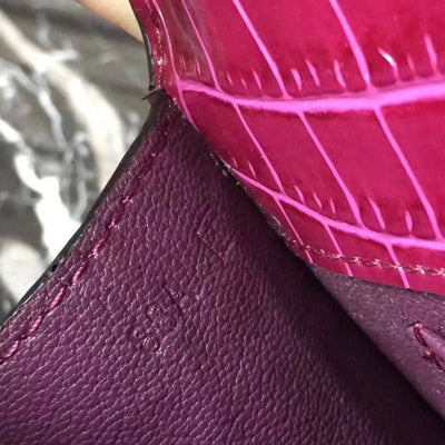 HERM Medor Clutch Bag In Fuchsia Crocodile Leather