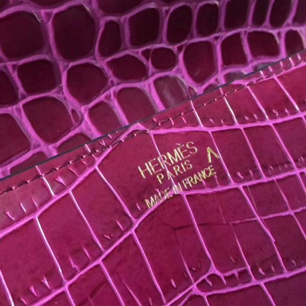 HERM Medor Clutch Bag In Fuchsia Crocodile Leather