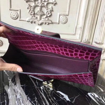 HERM Medor Clutch Bag In Fuchsia Crocodile Leather