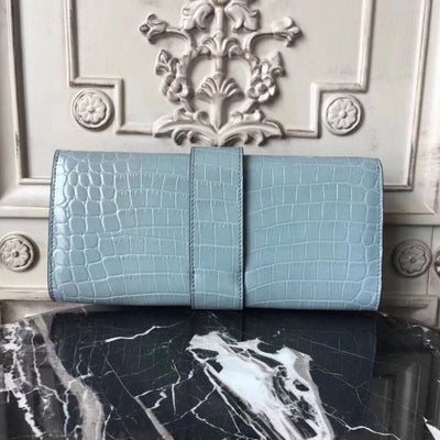 HERM Medor Clutch Bag In Ciel Crocodile Leather