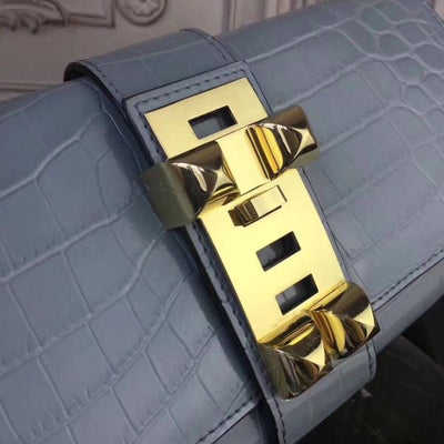 HERM Medor Clutch Bag In Ciel Crocodile Leather