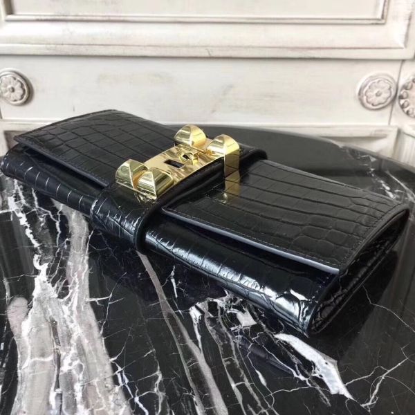 HERM Medor Clutch Bag In Black Crocodile Leather