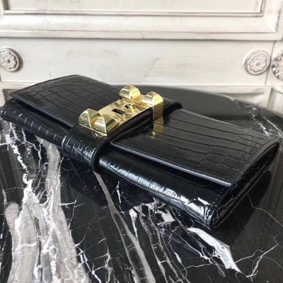 HERM Medor Clutch Bag In Black Crocodile Leather