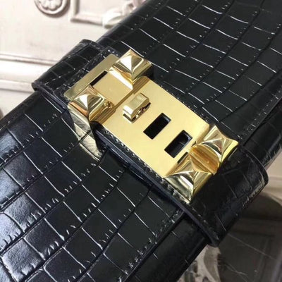 HERM Medor Clutch Bag In Black Crocodile Leather