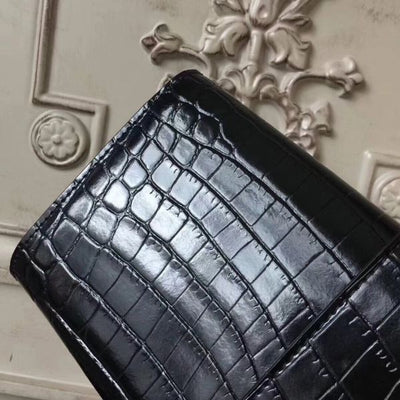 HERM Medor Clutch Bag In Black Crocodile Leather