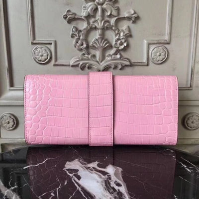 HERM Medor Clutch Bag In Pink Crocodile Leather