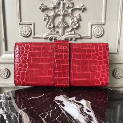 HERM Medor Clutch Bag In Red Crocodile Leather
