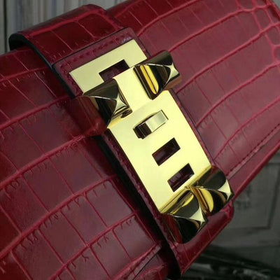HERM Medor Clutch Bag In Red Crocodile Leather