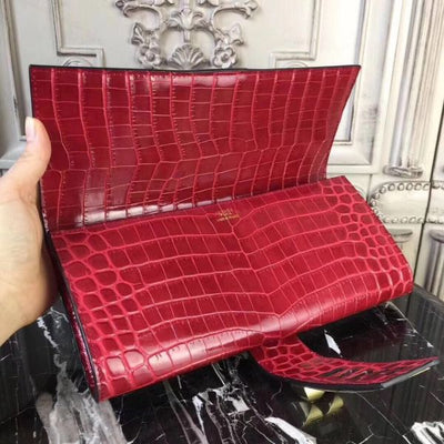 HERM Medor Clutch Bag In Red Crocodile Leather