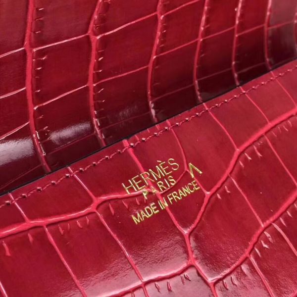 HERM Medor Clutch Bag In Red Crocodile Leather
