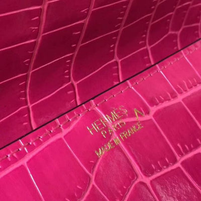 HERM Medor Clutch Bag In Rose Red Crocodile Leather