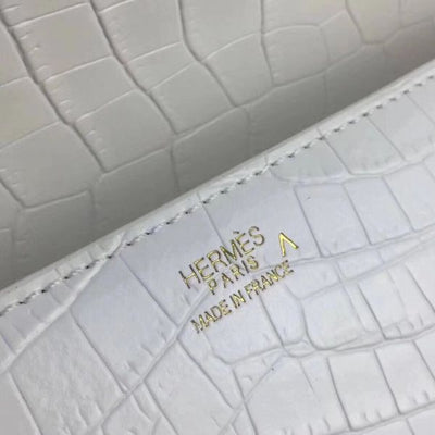 HERM Medor Clutch Bag In White Crocodile Leather