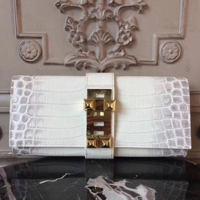 HERM Medor Clutch Bag In White Crocodile Leather