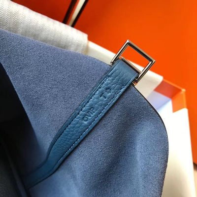 HERM Picotin Lock 18 Bag In Blue Agate Clemence Leather