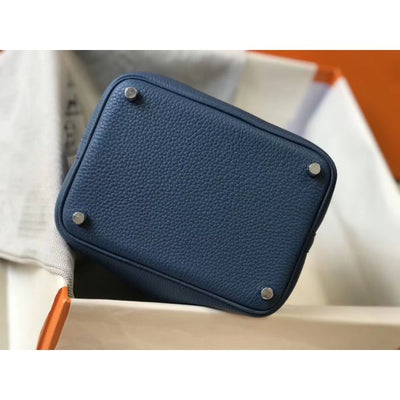 HERM Picotin Lock 18 Bag In Blue Agate Clemence Leather