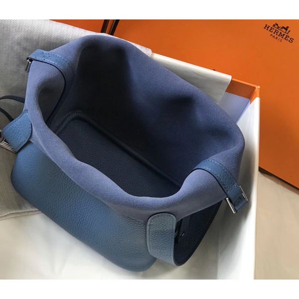 HERM Picotin Lock 18 Bag In Blue Agate Clemence Leather