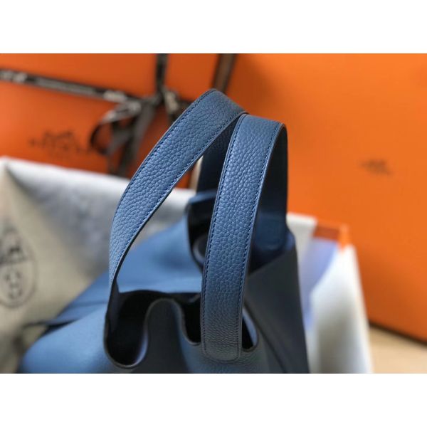 HERM Picotin Lock 18 Bag In Blue Agate Clemence Leather