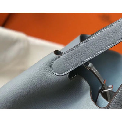 HERM Picotin Lock 18 Bag In Blue Lin Clemence Leather