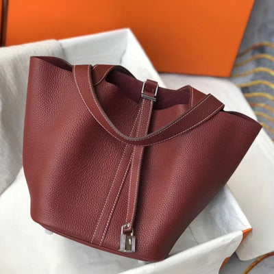 HERM Picotin Lock 18 Bag In Bordeaux Clemence Leather