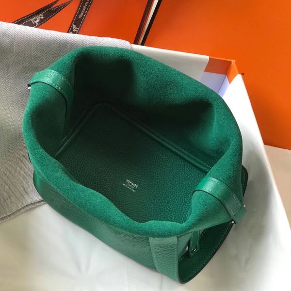 HERM Picotin Lock 18 Bag In Vert Vertigo Clemence Leather
