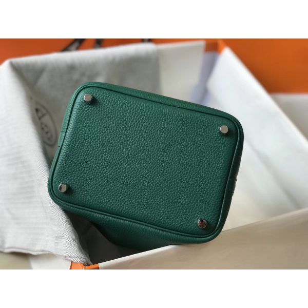 HERM Picotin Lock 18 Bag In Vert Vertigo Clemence Leather