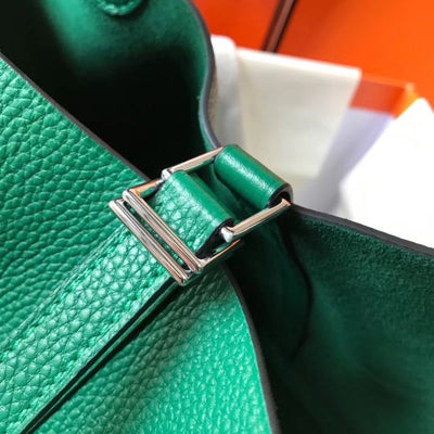 HERM Picotin Lock 18 Bag In Vert Vertigo Clemence Leather