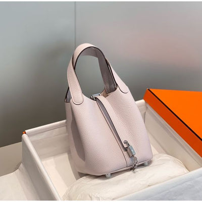HERM Picotin Lock 18 Bag In Mauve Pale Clemence Leather