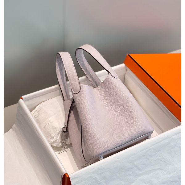 HERM Picotin Lock 18 Bag In Mauve Pale Clemence Leather