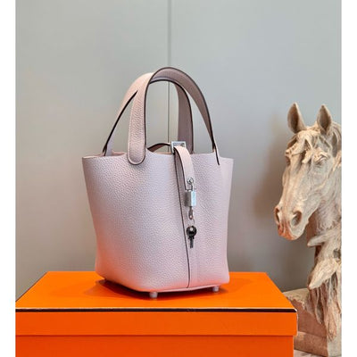 HERM Picotin Lock 18 Bag In Mauve Pale Clemence Leather