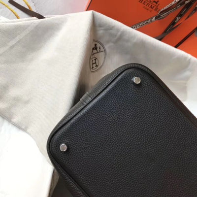 HERM Picotin Lock 18 Bag In Black Clemence Leather