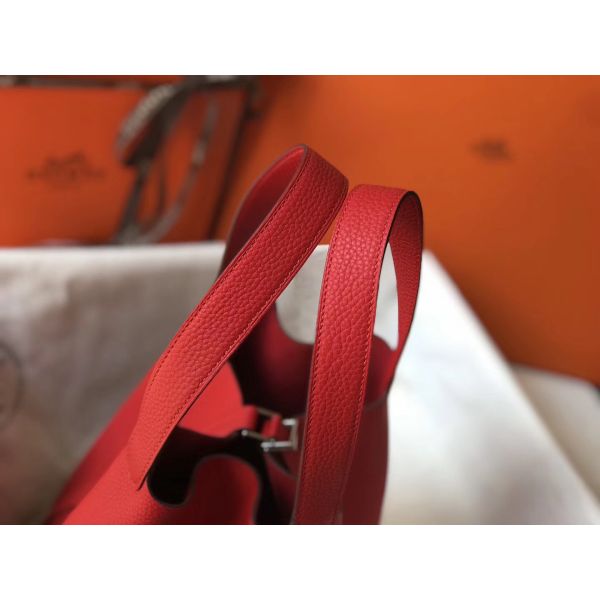 HERM Picotin Lock 18 Bag In Red Clemence Leather