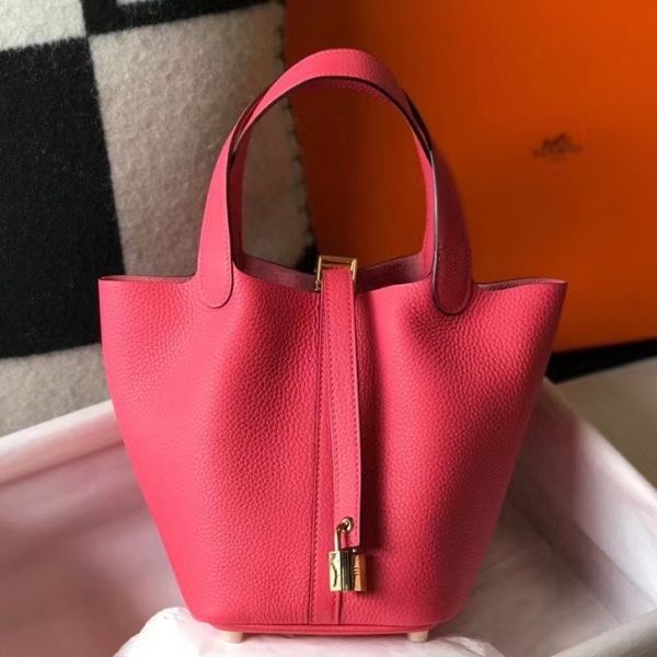 HERM Picotin Lock 18 Bag In Rose Lipstick Clemence Leather