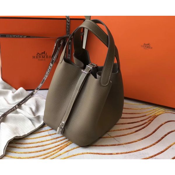 HERM Picotin Lock 18 Bag In Trench Clemence Leather