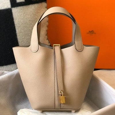 HERM Picotin Lock 18 Bag In Trench Clemence Leather