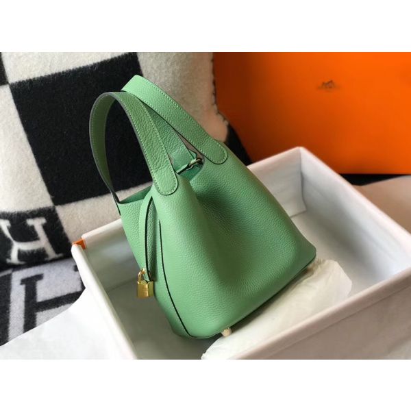 HERM Picotin Lock 18 Bag In Vert Criquet Clemence Leather