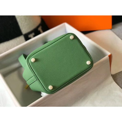 HERM Picotin Lock 18 Bag In Vert Criquet Clemence Leather